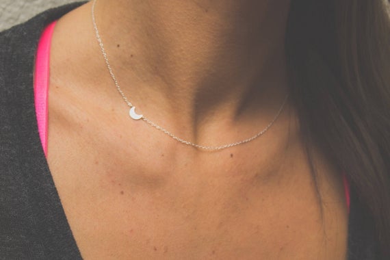 ElegantSwan + Sterling Silver Small Moon Necklace