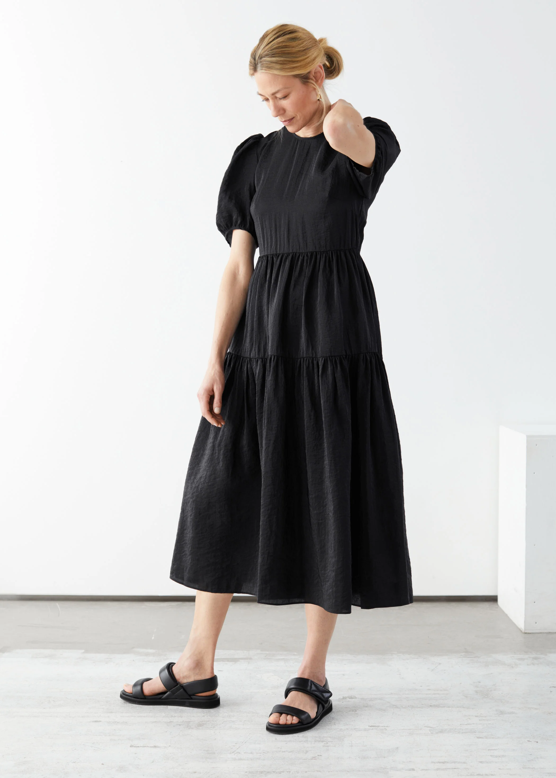 puff sleeve midi dress other stories