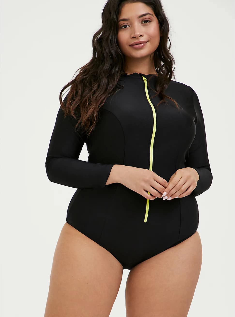 Torrid Black Zip Front Rash Guard One Piece Swimsuit