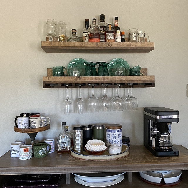 Bar shelf best sale glass holder