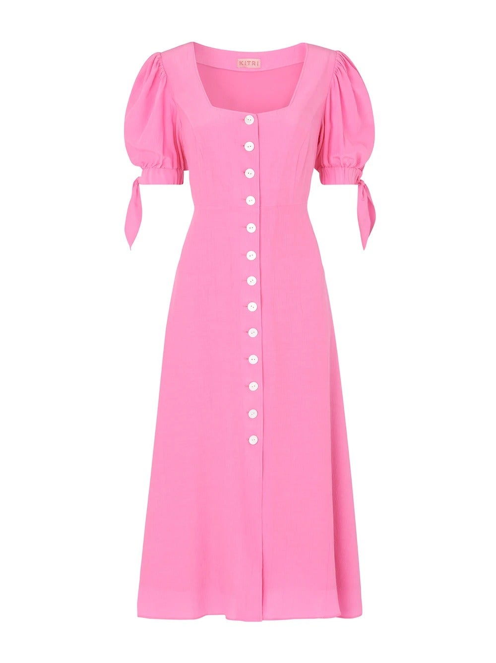 Kitri + Lenora Pink Tie Sleeve Midi Dress