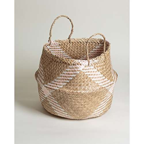 Oliver Bonas + Checked Seagrass Storage Basket Medium