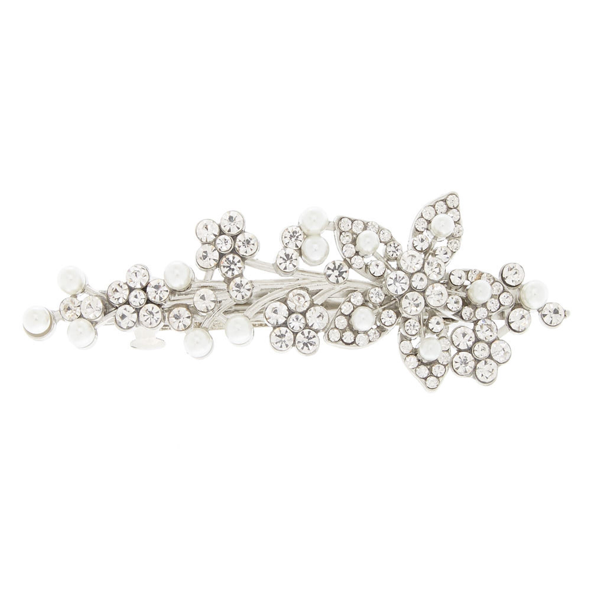 Claire’s + Silver Imitation Crystal & Pearl Flower Barrette