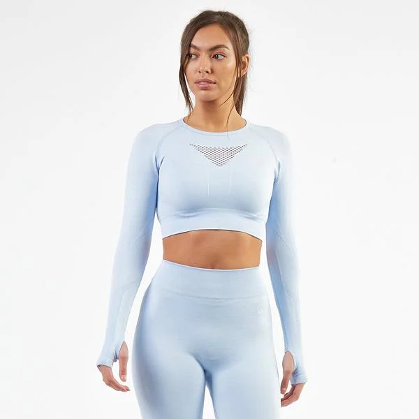 AYBL Motion Seamless Long Sleeve Crop Top Heather Gray Workout Stretch size  M