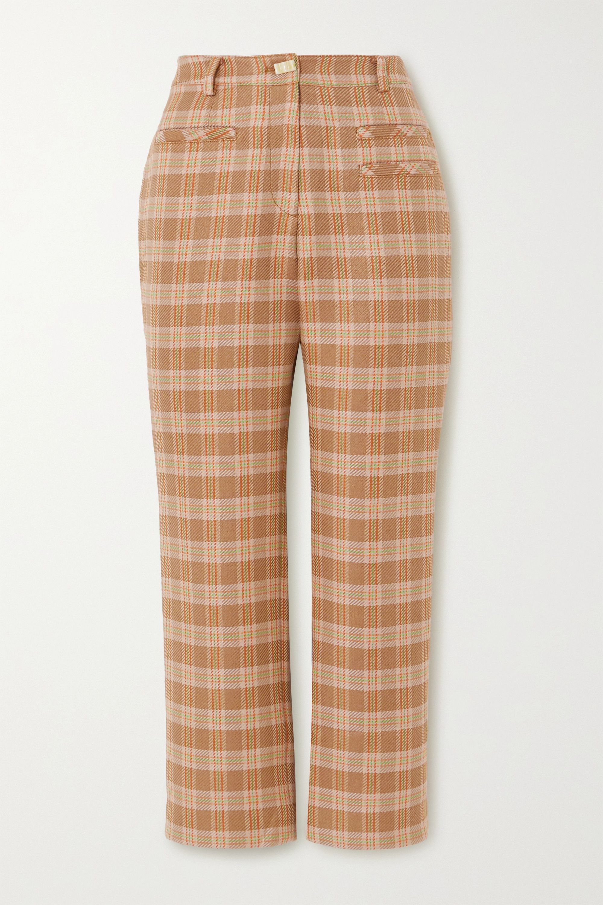 Rejina Pyo + Cropped Checked Tweed Straight-Leg Pants