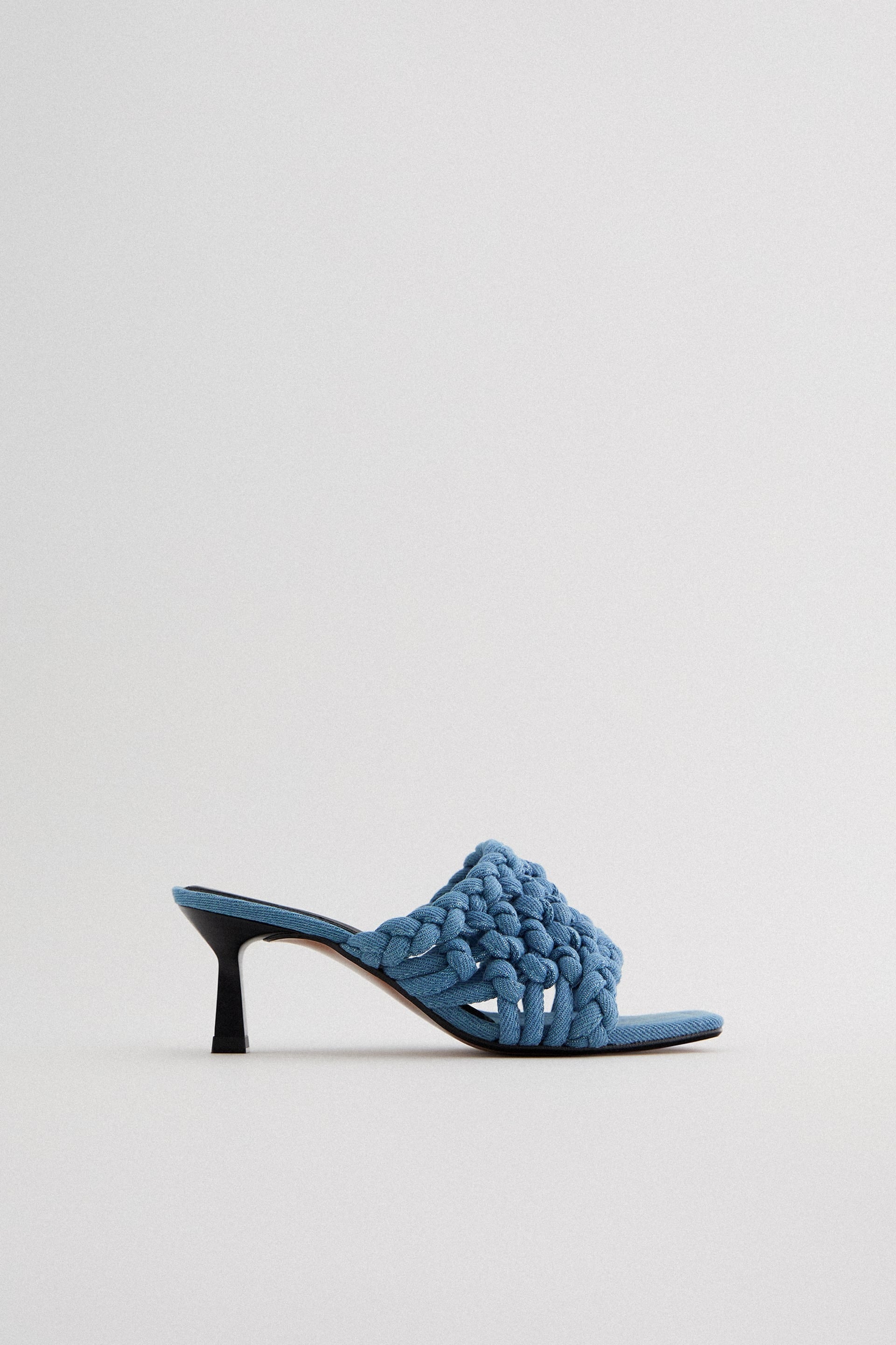 Zara BRAIDED MID HEEL DENIM SANDALS