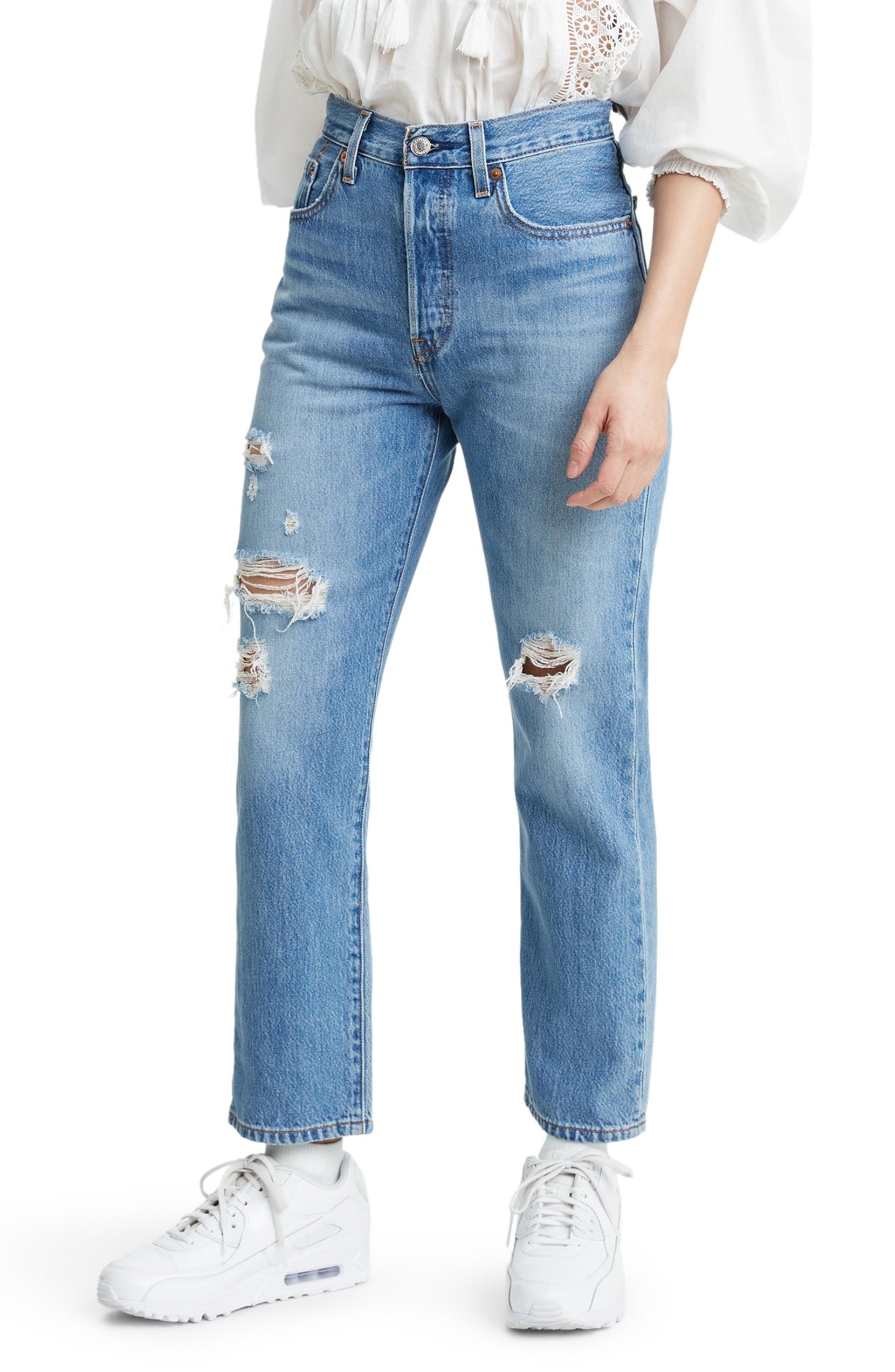 Leviâs + 501Â® Ripped High Waist Crop Straight Leg Jeans
