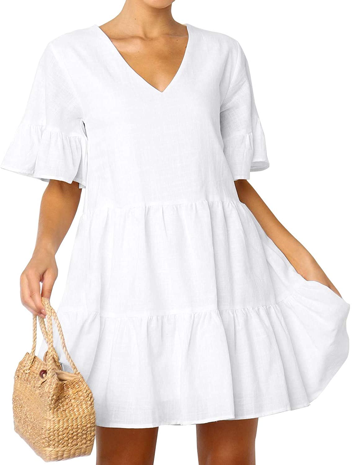 FANCYINN + V-Neck Loose Swing Tunic Dress