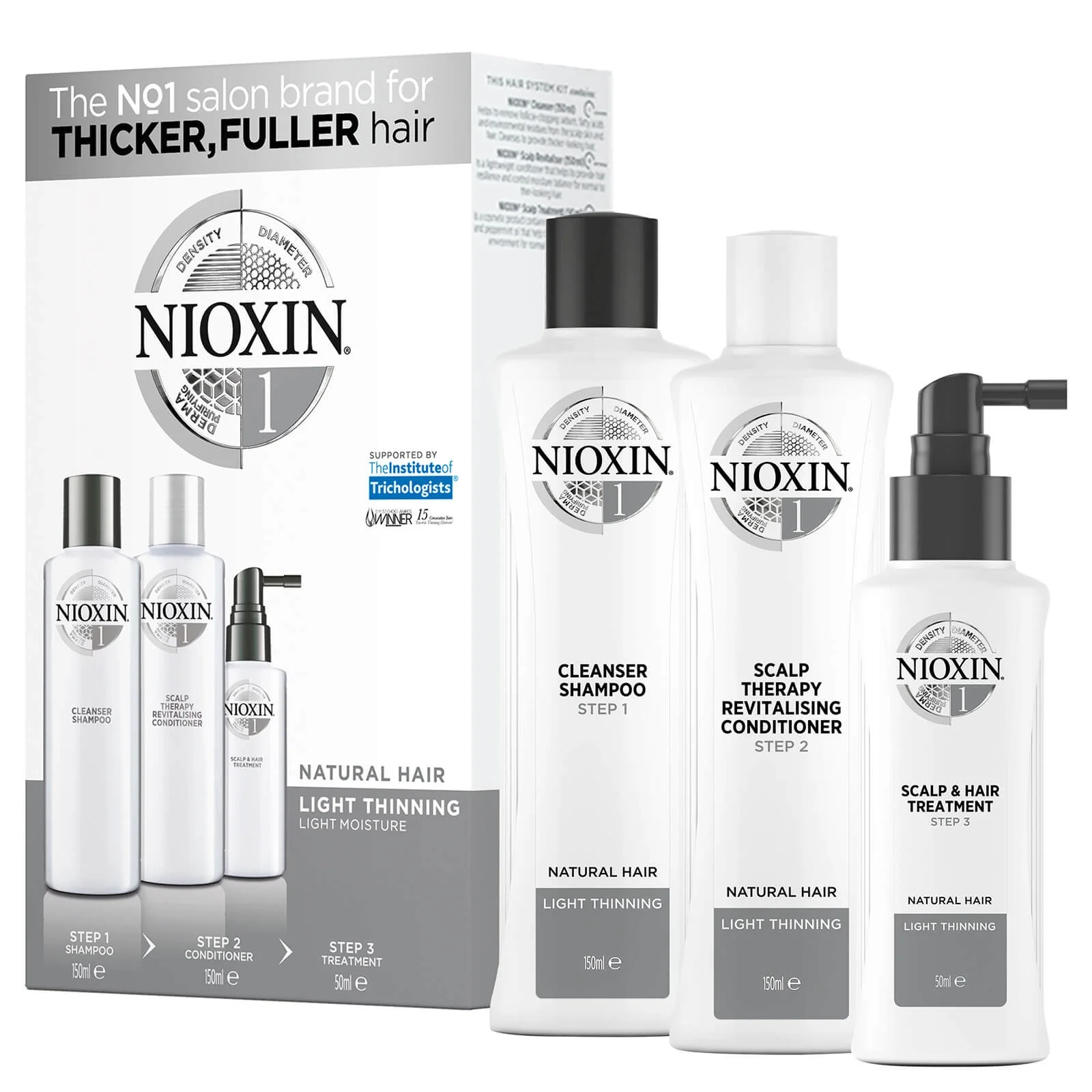 Nioxin Nioxin 3 Part System 1 Trial Kit For Natural Hair With Light Thinning