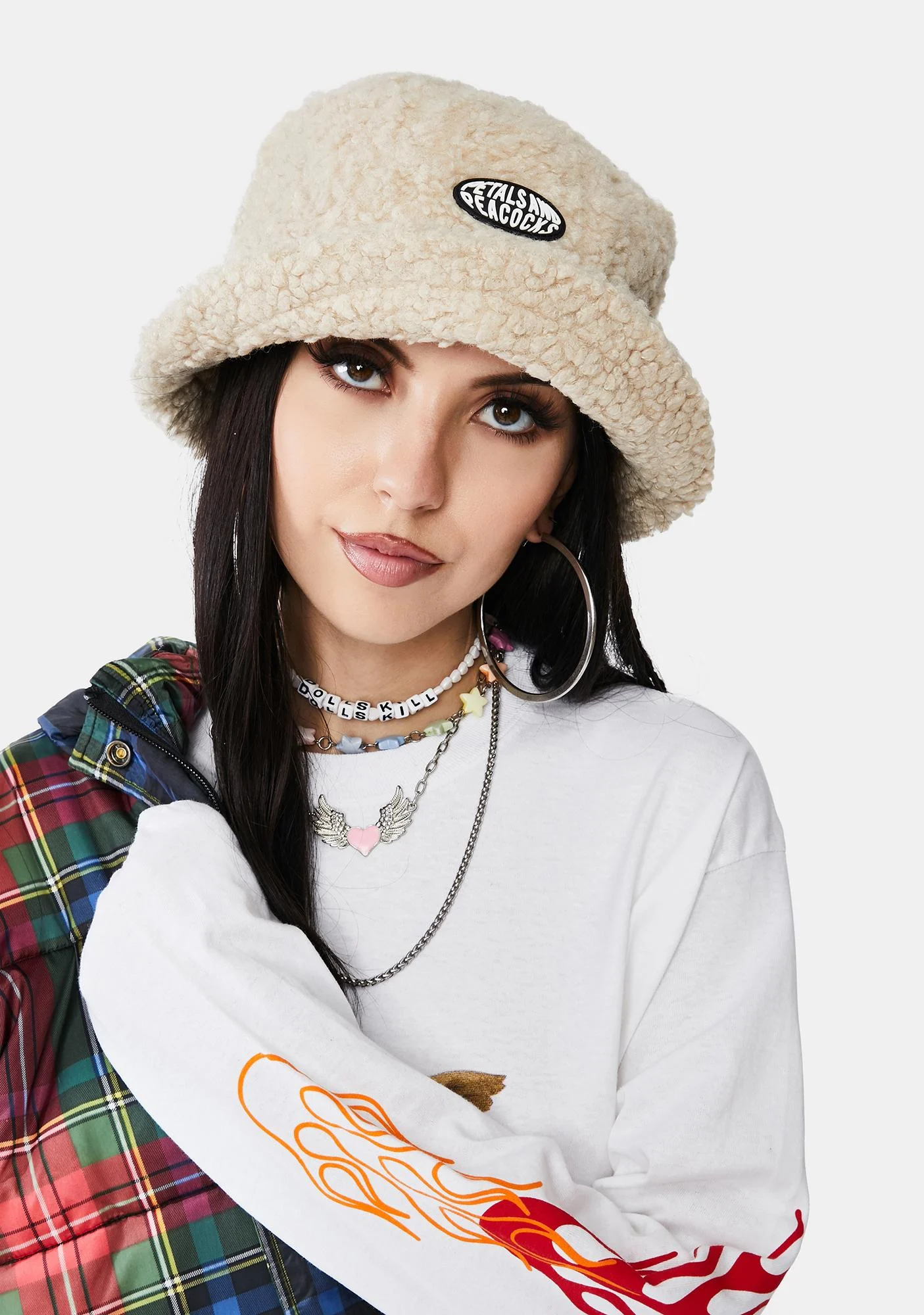 Petals and Peacocks + Cream Sherpa Bucket Hat